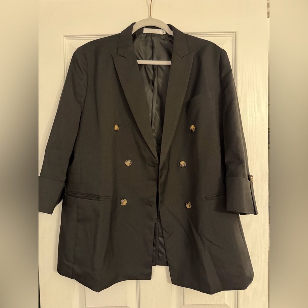 Double-Breasted Black Blazer with Gold Buttons